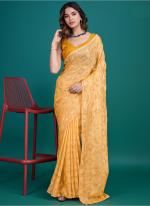 Glass Zari Yellow Party Wear Sequins Work Saree